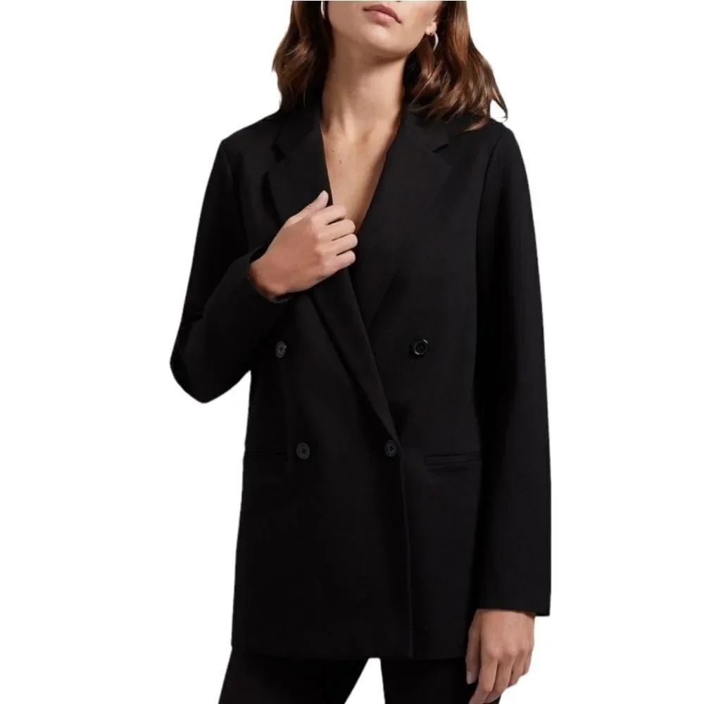 MICHAEL STARS Black Lydia Long Sleeve Ponte Double Breasted Boyfriend Blazer M